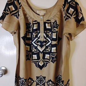 Michael Kors Tan and Black Patterned Blouse